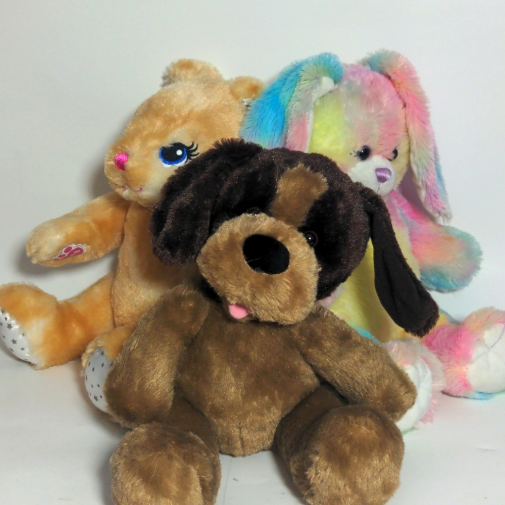 Lot of 3 build a bear bunnies and dog babw tie-dye stars puppy rabbit